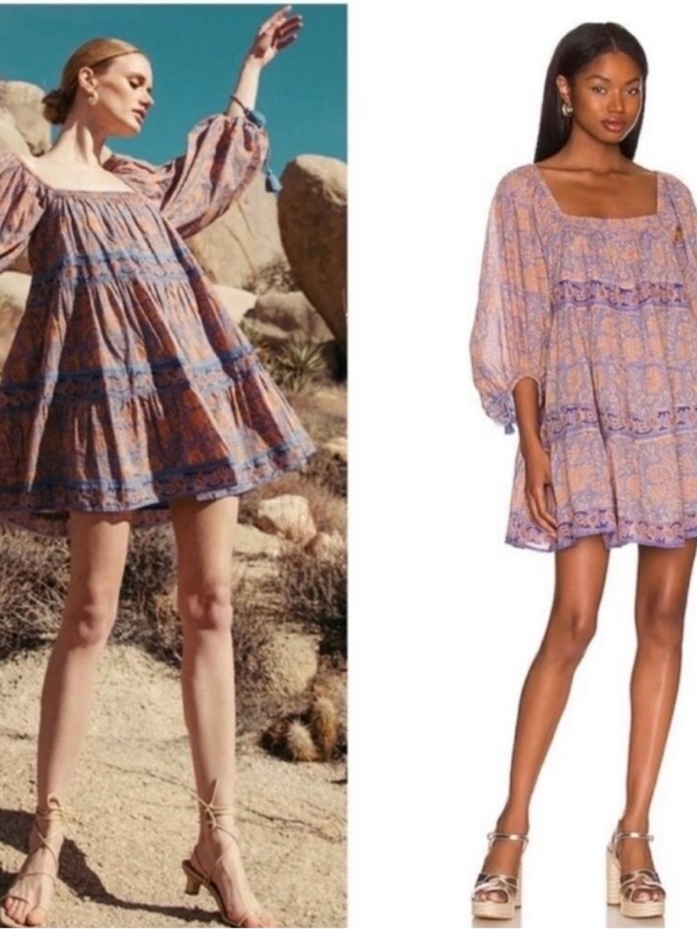 Cleobella Hattie Minidress in vine block print. Size Small